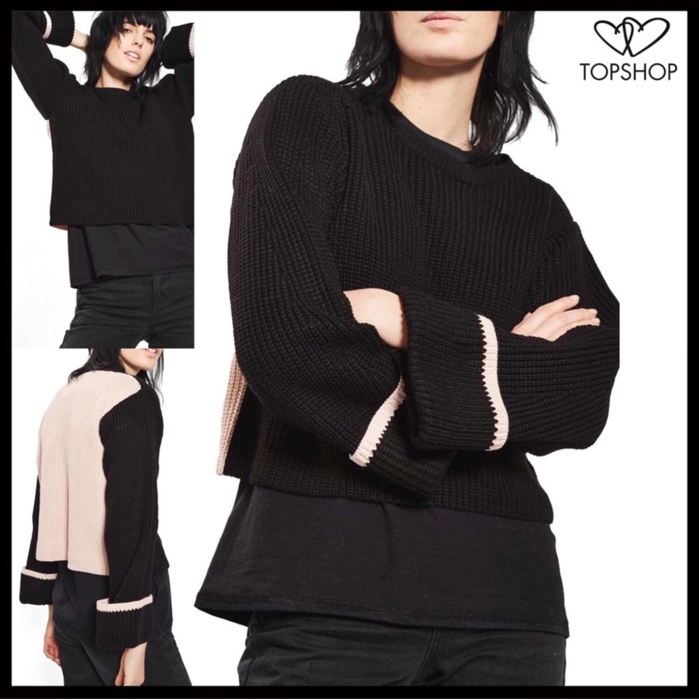 TOPSHOP BLACK PULLOVER COLOR-BLOCK SWEATER A3C - Picture 1 of 6
